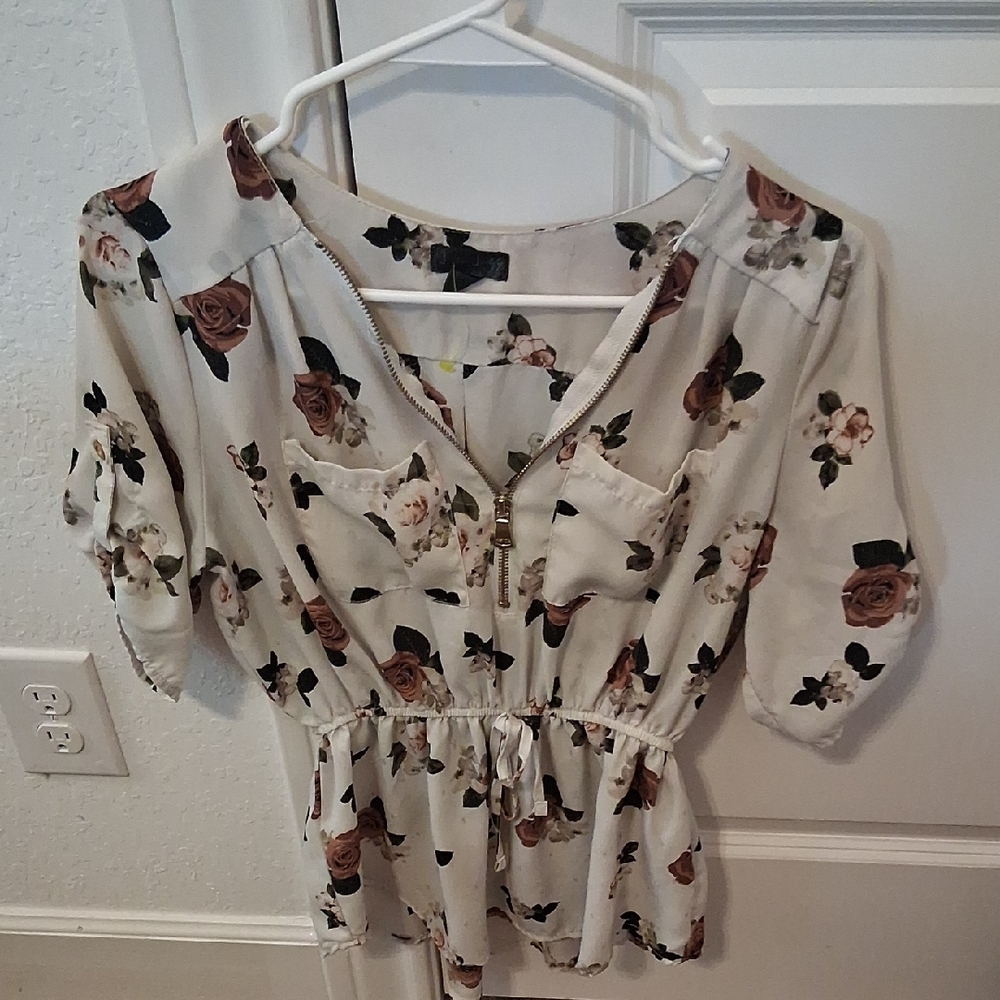 Floral Zippered Women's Top